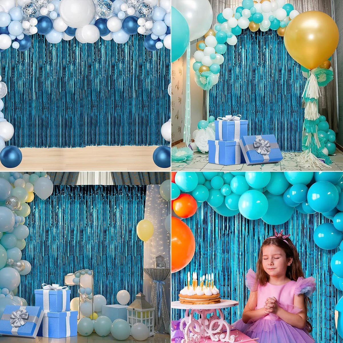 2 Pack Baby Blue Foil Fringe Curtains Door Streamers Party Decorations 3.3 x 8.2 ft, Tinsel Curtain