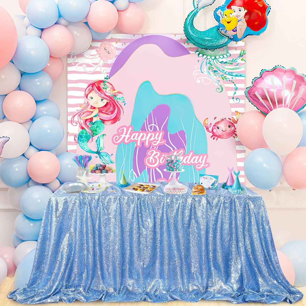 QueenDream Sequin Tablecloth 60"x102" Sparkly Party Table Cloths Sequin Table Cloth Overlay for