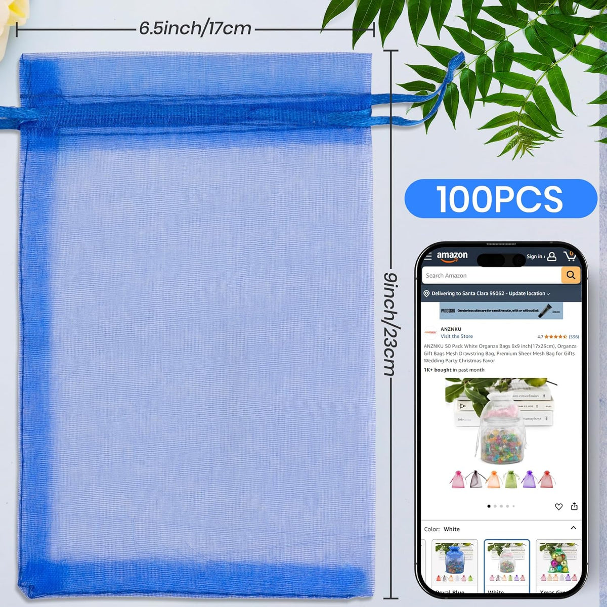 ANZNKU 100 Pack Organza Bags 6x9 Inch, Jewelry Pouches Mesh Bag Drawstring Large Organza Gift Bags