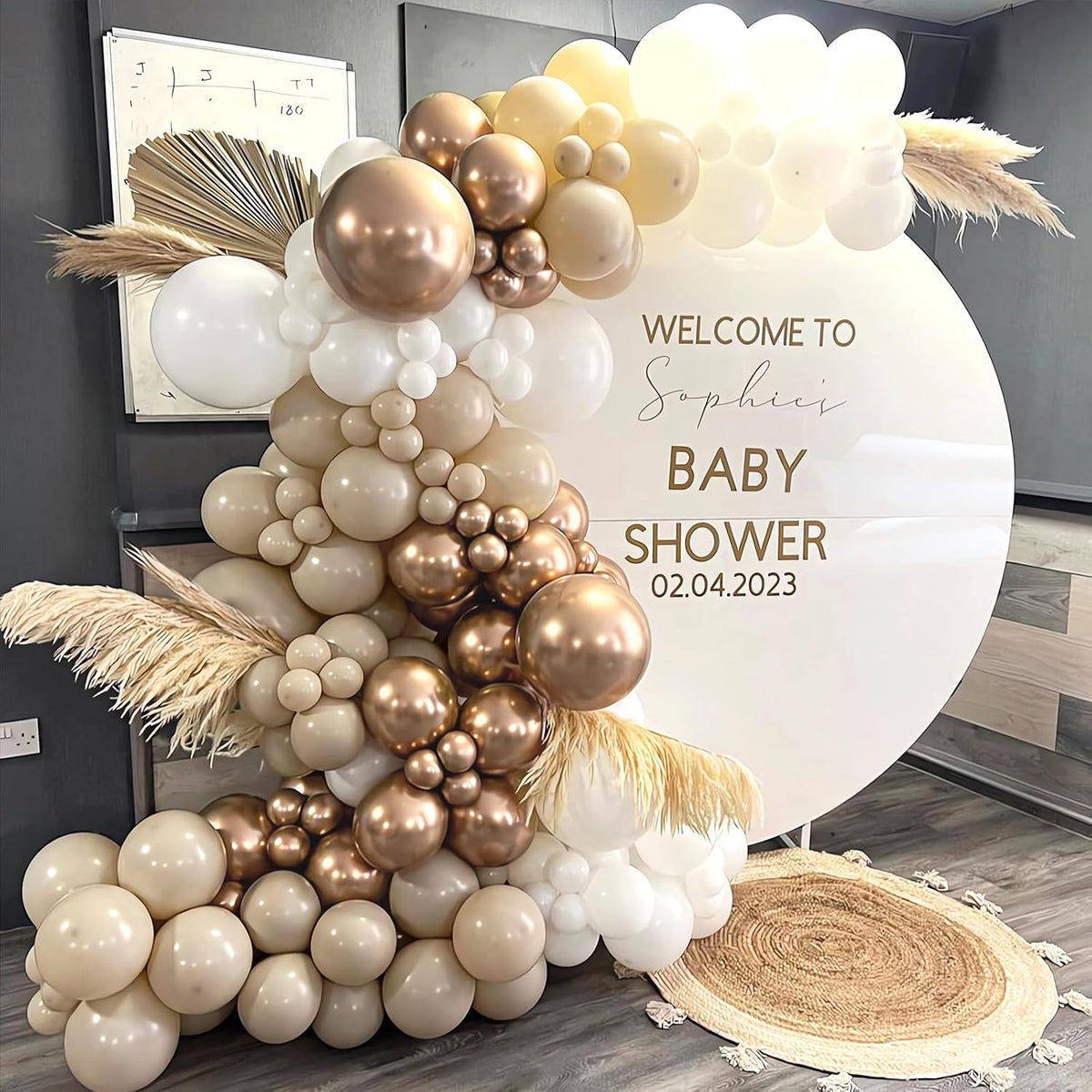 White Sand Metallic Champagne Gold Balloons Garland Arch Kit,152PCS White Nude Balloons with Clear