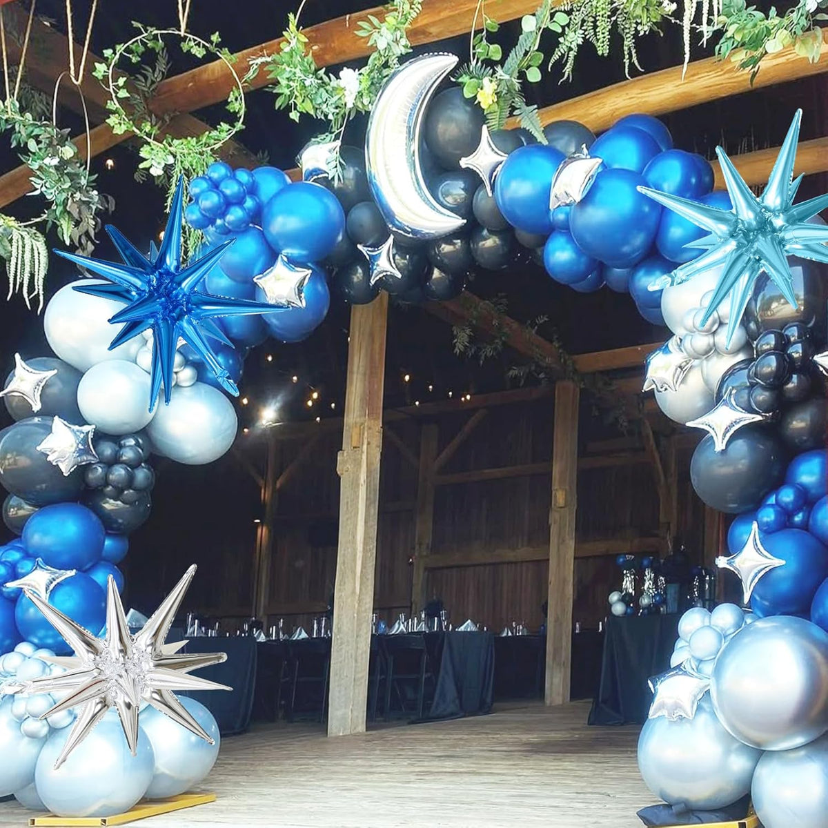 Blue Silver Star Balloons, 22in Large Star Balloons Foil 10in 4-Pointed & Pentagram Balloon for