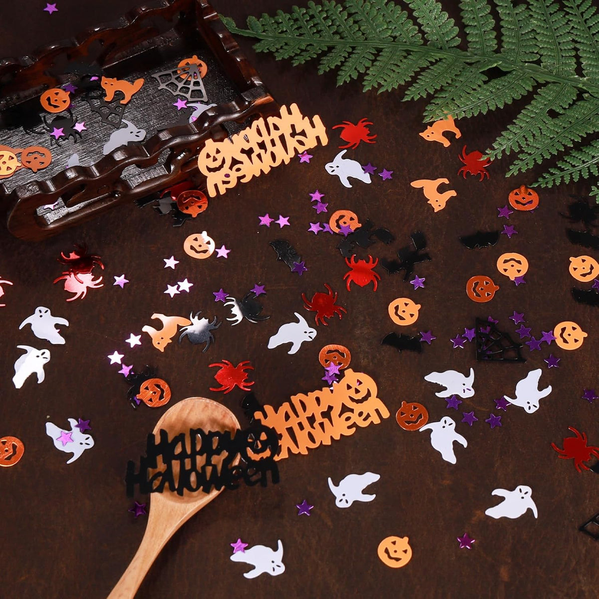Halloween Party Table Scatter Confetti, 3000 Pcs Pumpkin Spider Webs Bat Foil Metallic Confetti for