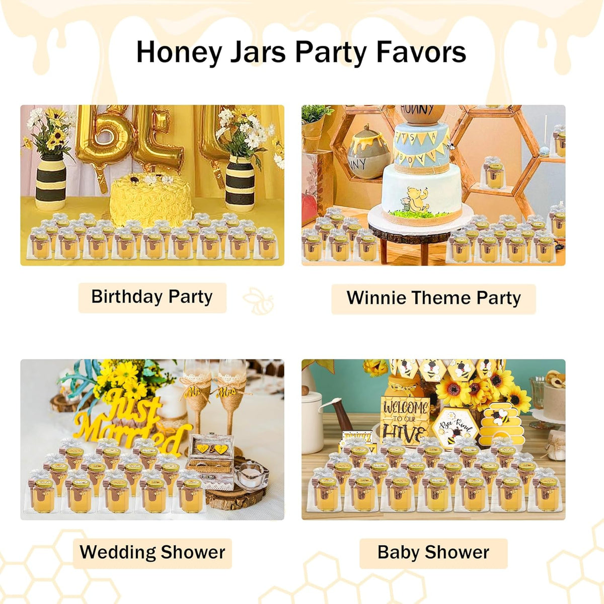 Aliggbent 35 Pack Small Honey Jars for Party Favors in Bulk, 4 oz Mini Hexagon Glass Honey Jars