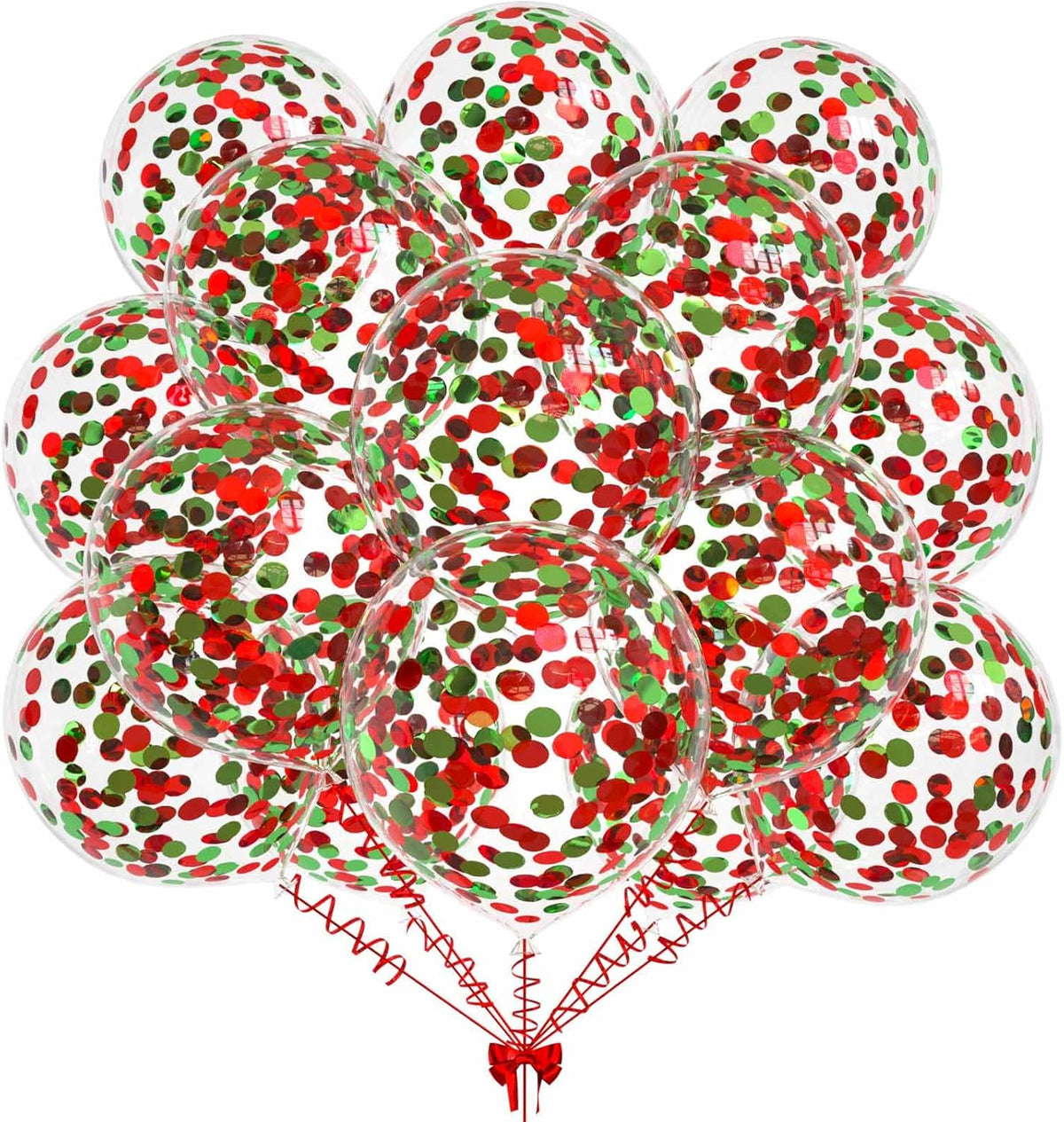 50pcs Red and Green Foil Confetti Balloons,12 inch Latex Balloon with Red Black Confetti Inside for