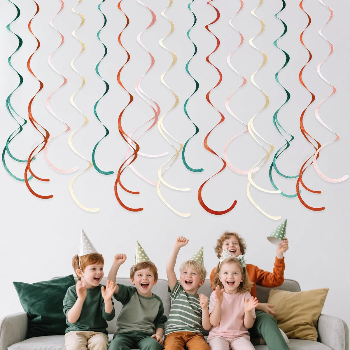 36 Pcs Boho Hanging Swirl Decorations Aqua Green Orange Pink Beige Felt Swirl Streamer Spiral