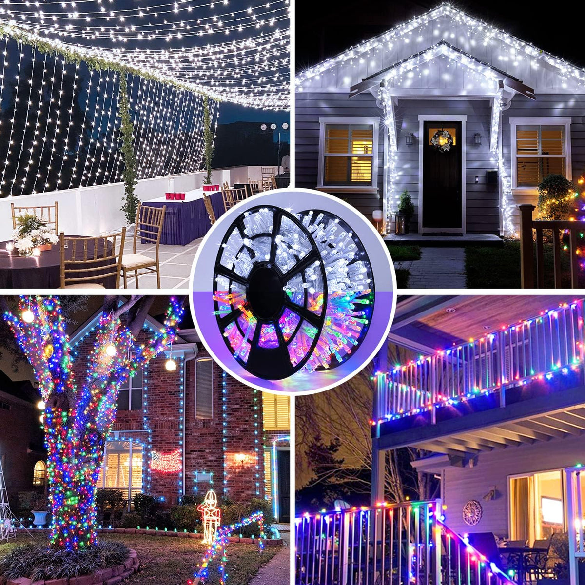 JMEXSUSS 500 LED Color Changing String Lights, 163FT White & Multicolor Christmas String Lights