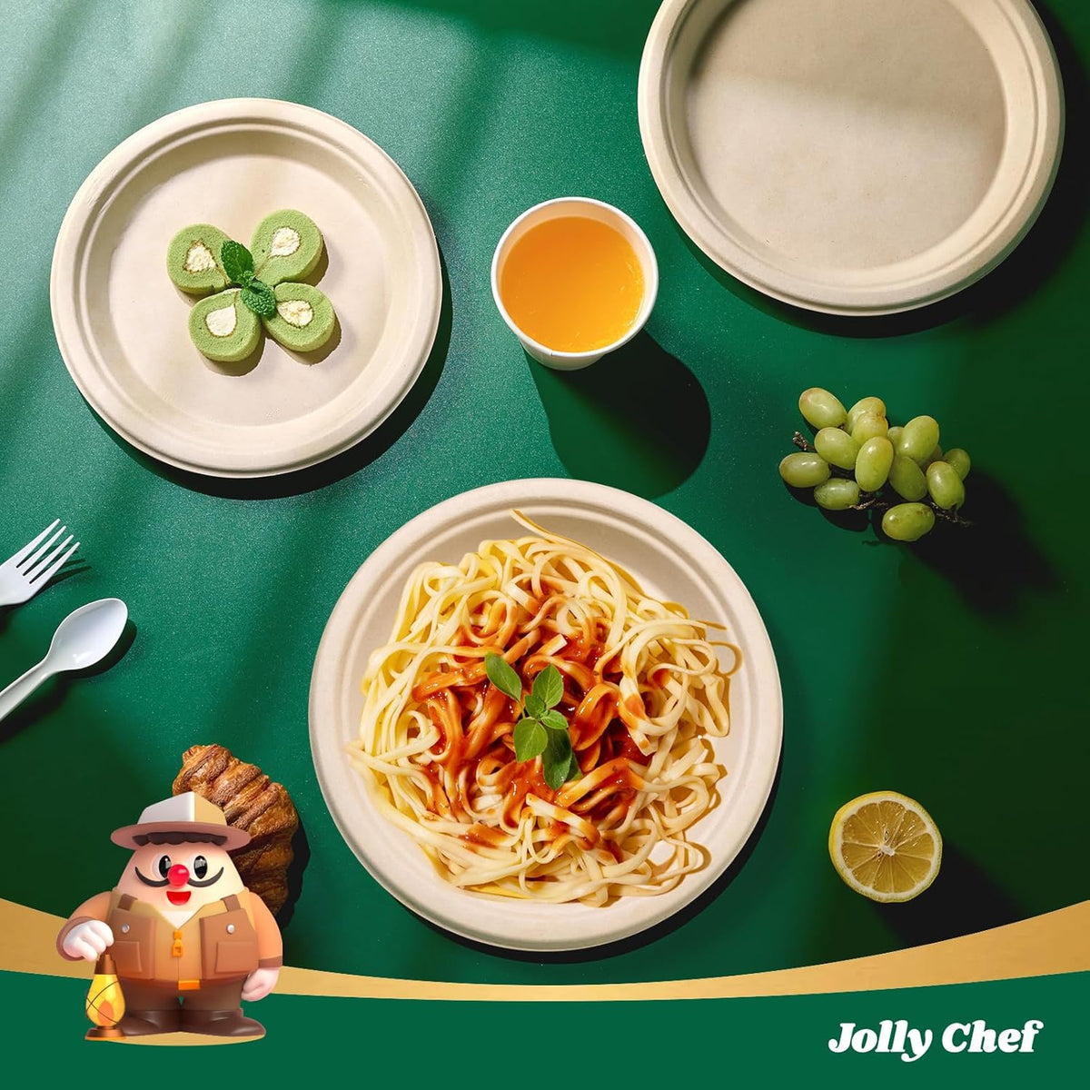 JOLLY CHEF Compostable Heavy Duty Plates 𝟭𝟬 𝗜𝗻𝗰𝗵 [𝟱𝟬𝟬 𝗣𝗮𝗰𝗸] Eco-Friendly Disposable