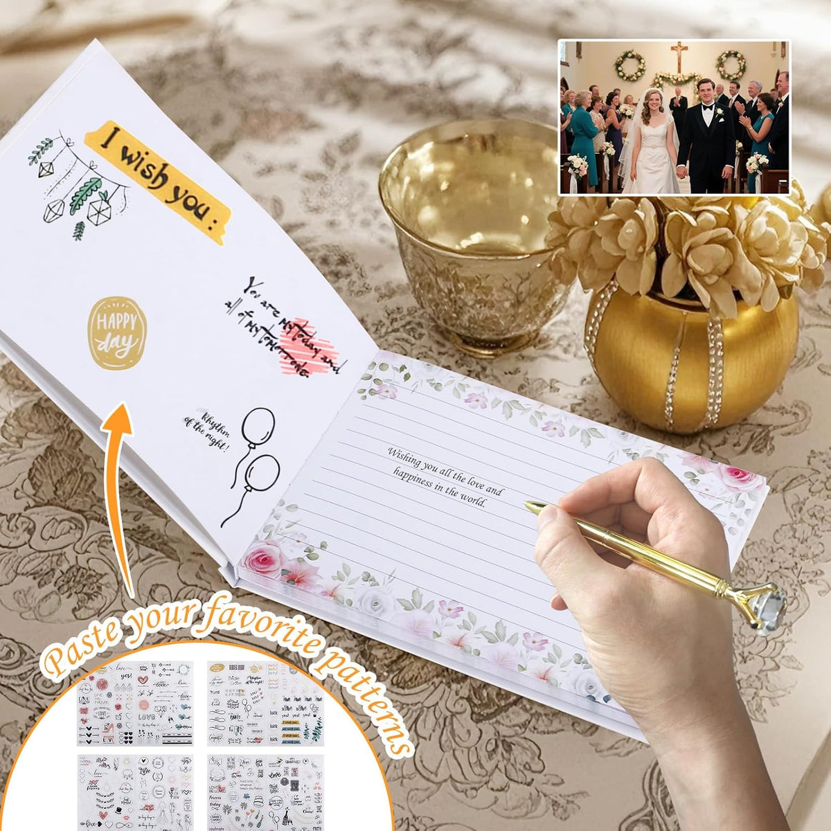 Wedding Guest Book,9x7''120 Page/60 Sheets Hardcover Personalized Wedding Guestbook Photo Album