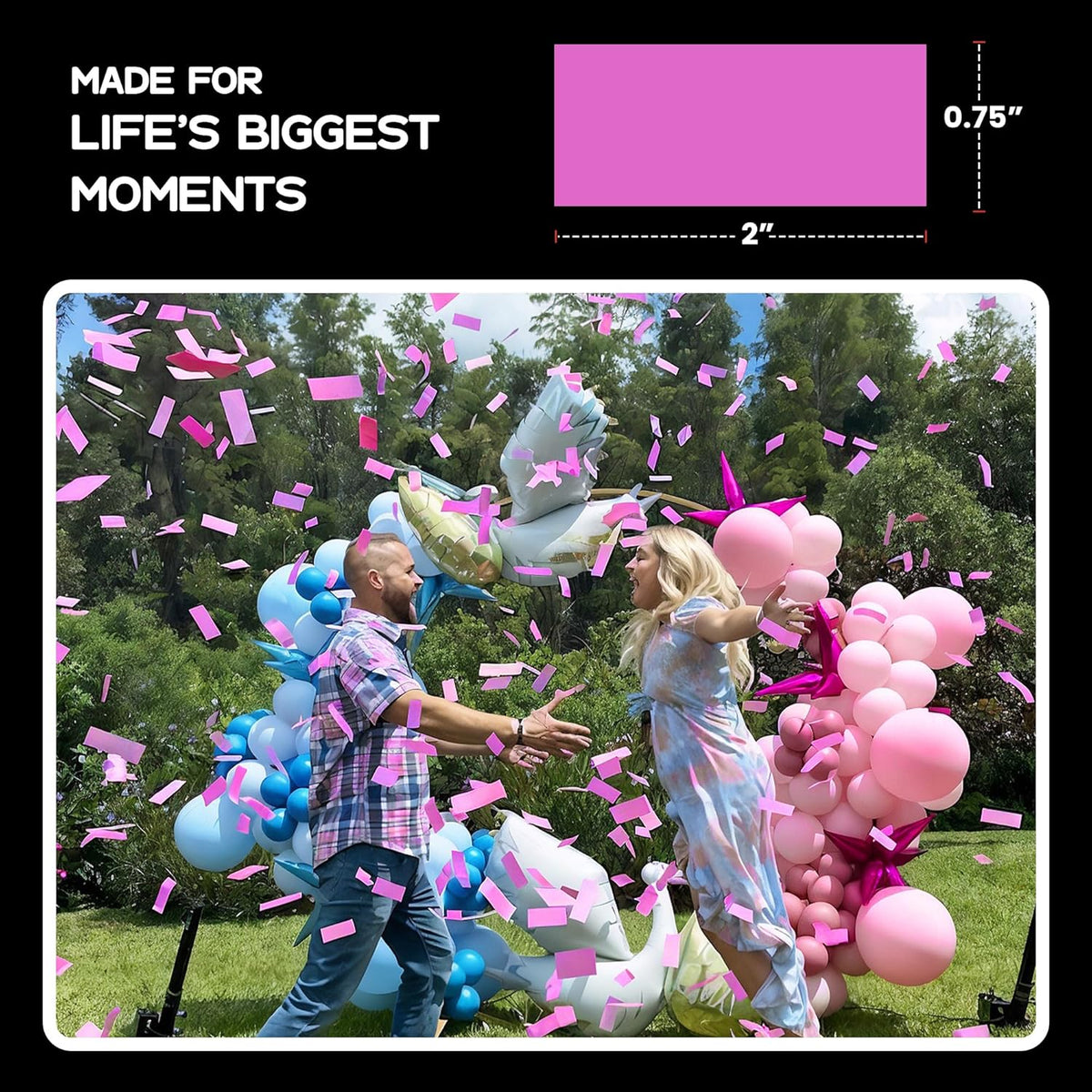 Pink Biodegradable Confetti - Rectangular Fluttering Tissue Paper Confetti for Cannon and Launcher