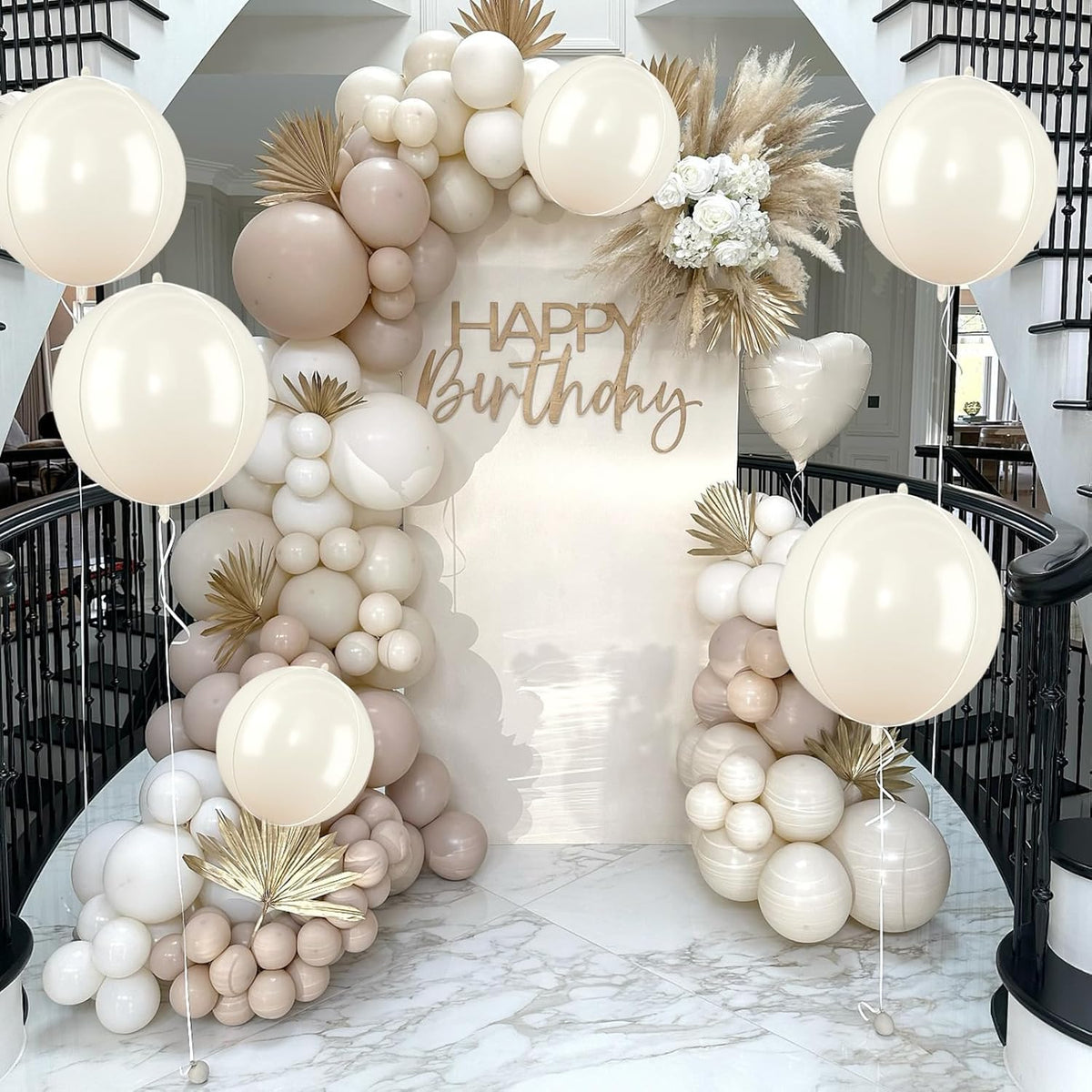 Beige Giant Foil Balloons, 6Pcs Large Metallic Cream Round Balloons, 22 Inch Big Round Foil Balloon