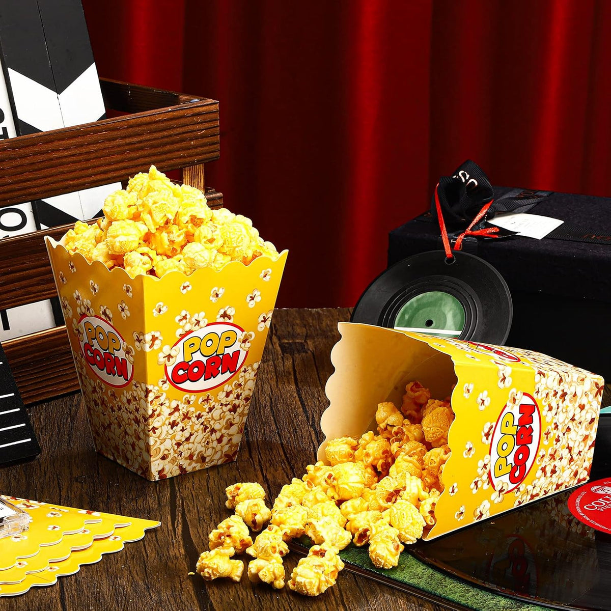 Panelee 100 Pack Popcorn Boxes for Movie Night 24oz Popcorn Disposable Paper Bucket Bags Bulk Snack