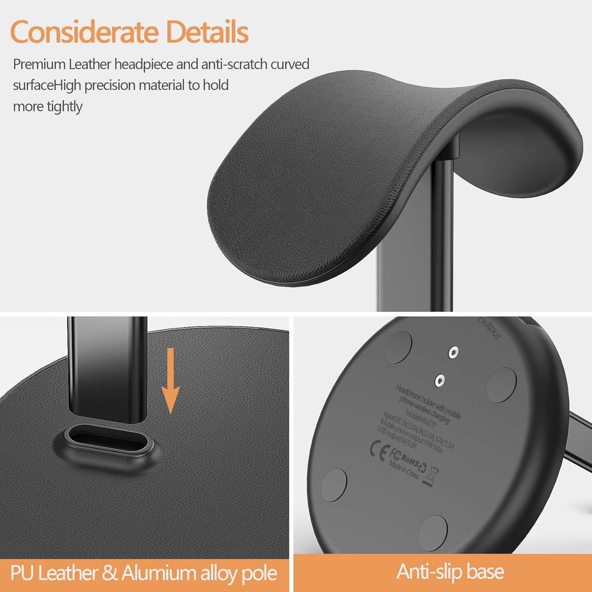 Headphone Stand with Wireless Charger, Gaming Headset Holder Hanger Rack 2 IN 1 Wireless Charging