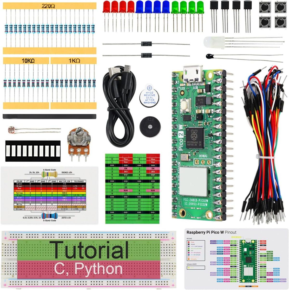 Freenove Basic Starter Kit for Raspberry Pi Pico 2 W (Included), Dual Arm Cortex-M33 and Dual
