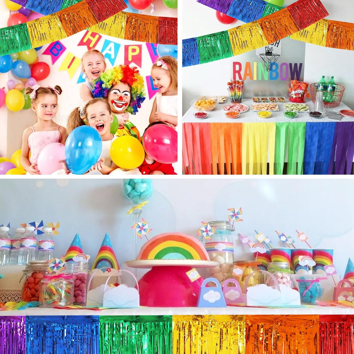 BEISHIDA 3 Packs Metallic Foil Fringe Garland Colorful Wall Hanging Tinsel Fringe Banners for Car