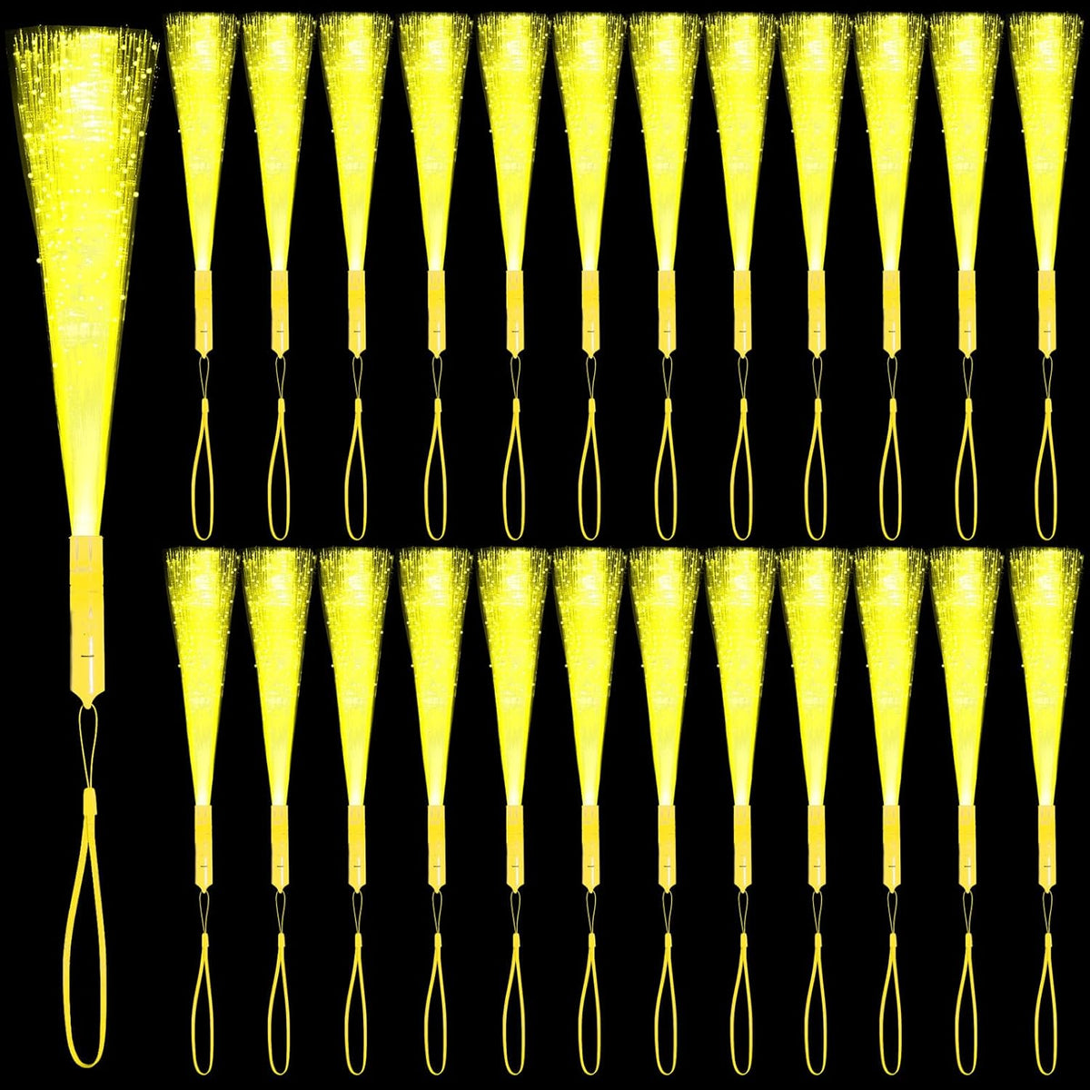 48 PCS Yellow Glow Fiber Wands Sticks LED Light Wands 3 Modes Flashing Fiber Optic Light Rod Bulk