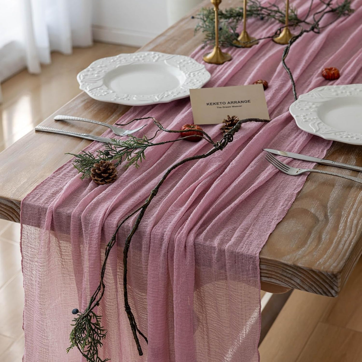 3pcs Cheesecloth Table Runner Dusty Rose Gauze 120 Inch 10 FT Rustic Boho Cheese Cloth Runner for