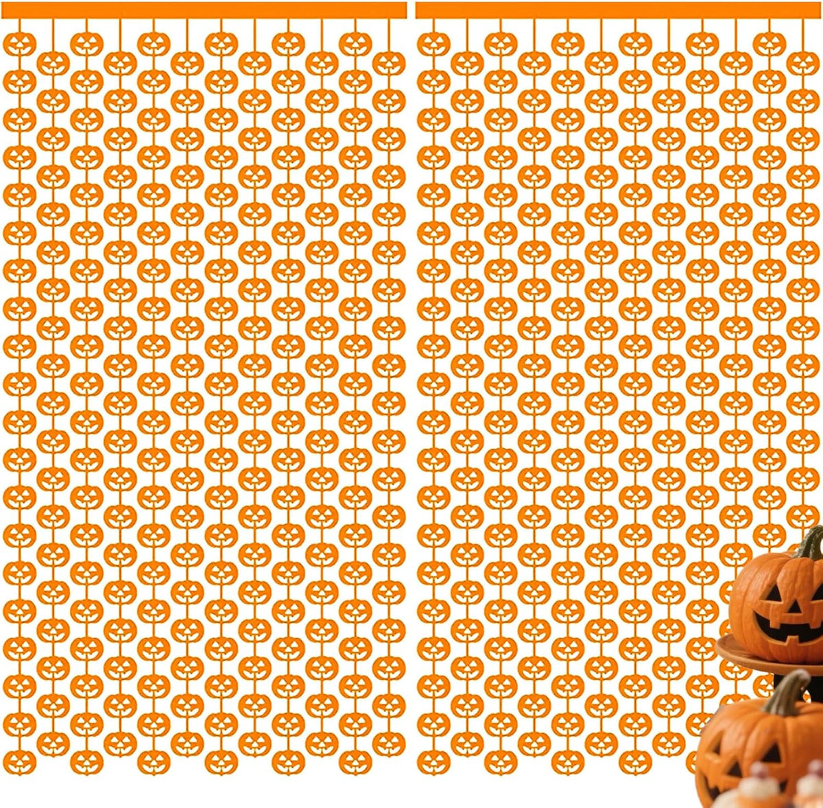 Halloween Thanksgiving Party Decorations - 2 Packs Orange Pumpkin Foil Fringe Streamers Curtains