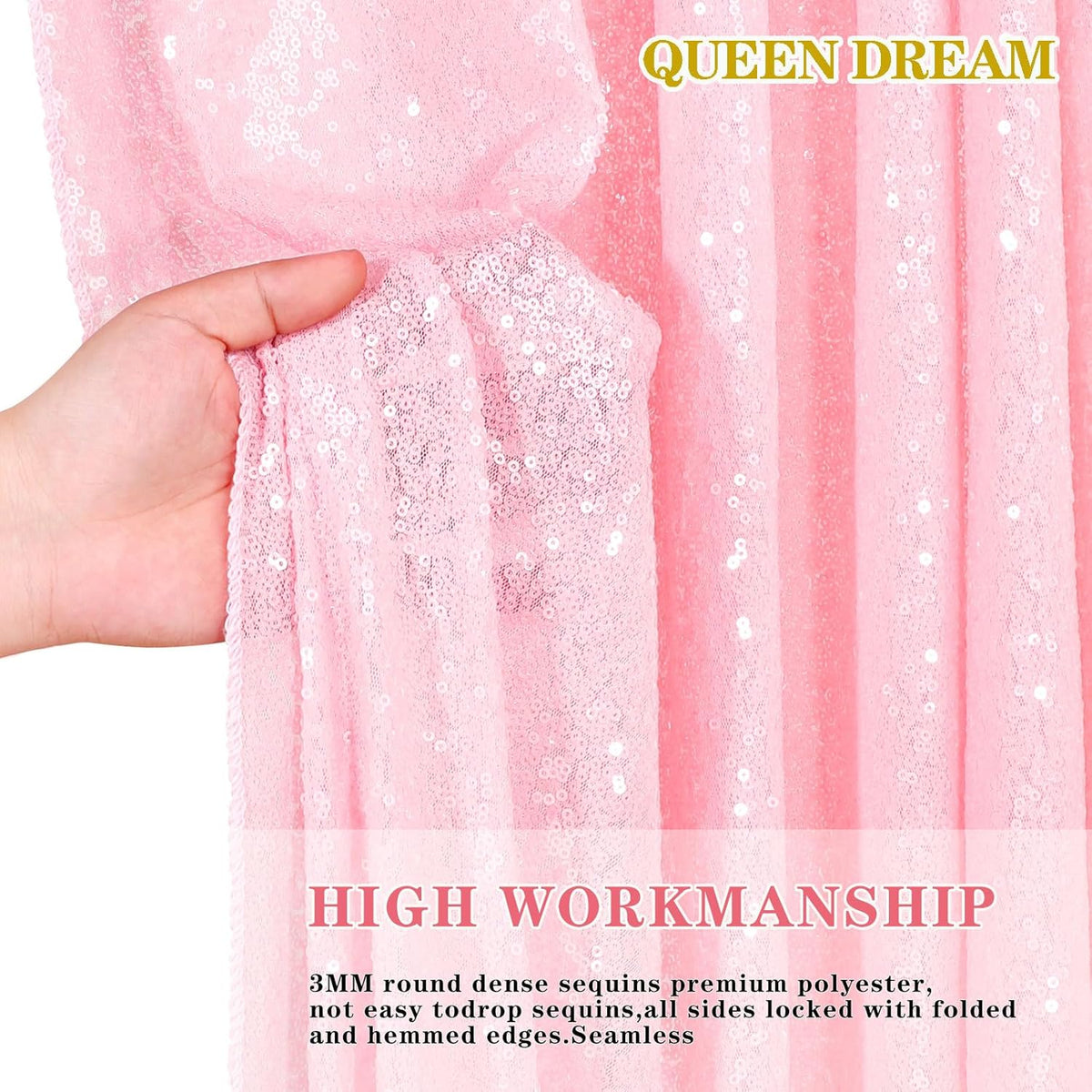 QueenDream Sparkly Sequin Tablecloth - Pink Table Cloth 50x80 Inches Rectangle Table Overlay Fabric