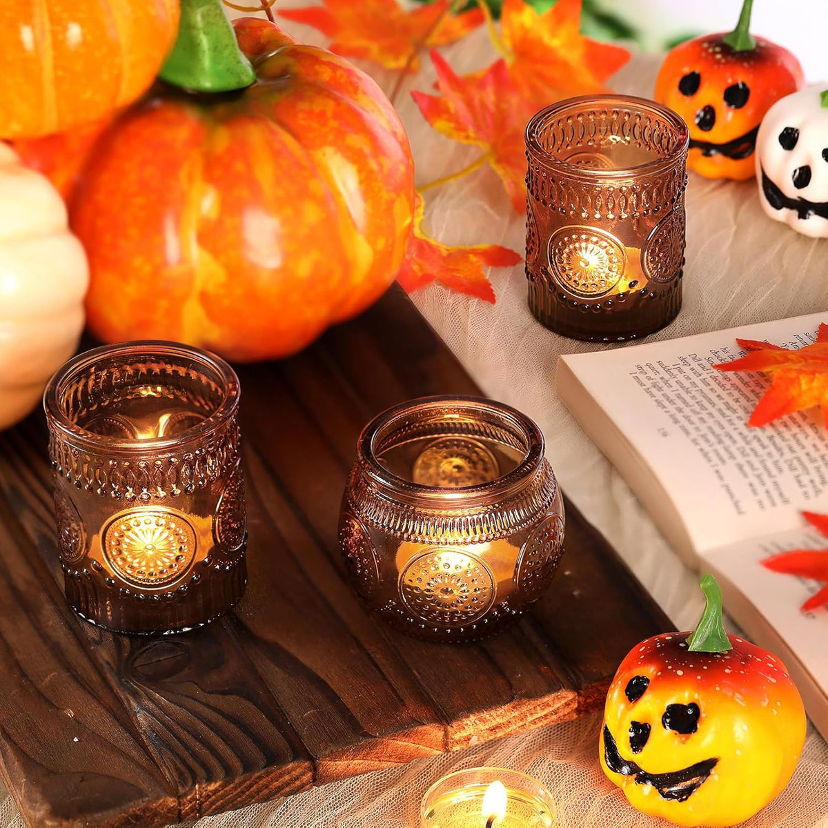 DARJEN 24Pcs Amber Votive Candle Holders - Vintage Glass Candle Holder, Candle Holders Bulk for