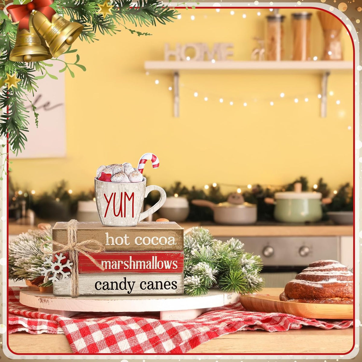 4 Pcs Christmas Table Decorations Winter Snowflake Tiered Tray Decorations Decorative Mini Wooden