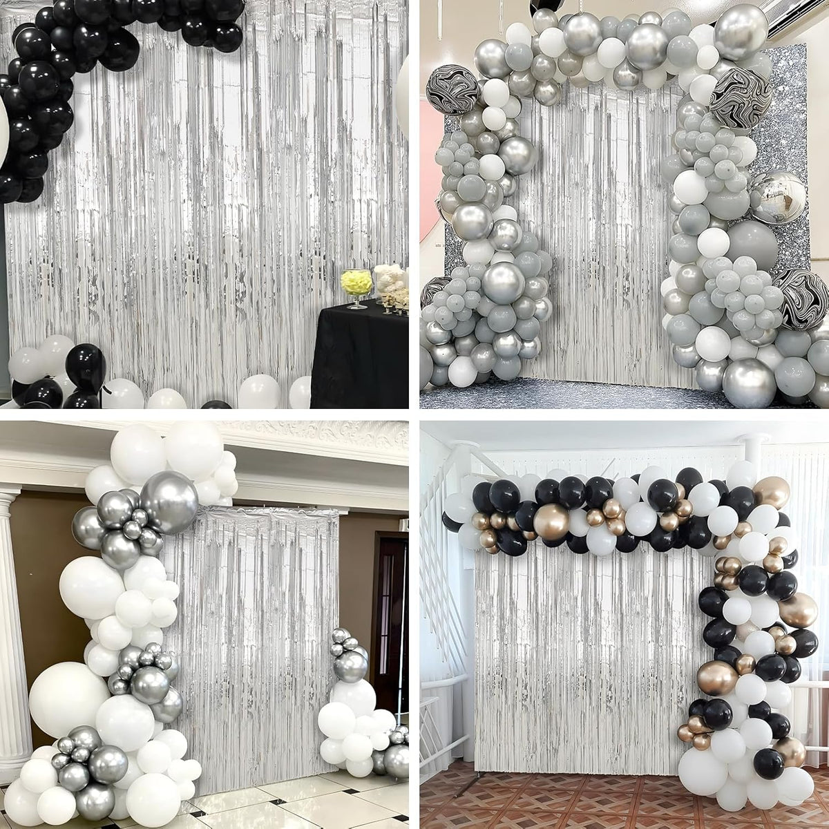 2 Pack Silver Foil Fringe Curtains Streamers Party Decorations 3.3 x 8.2 ft, Tinsel Curtain Fringe