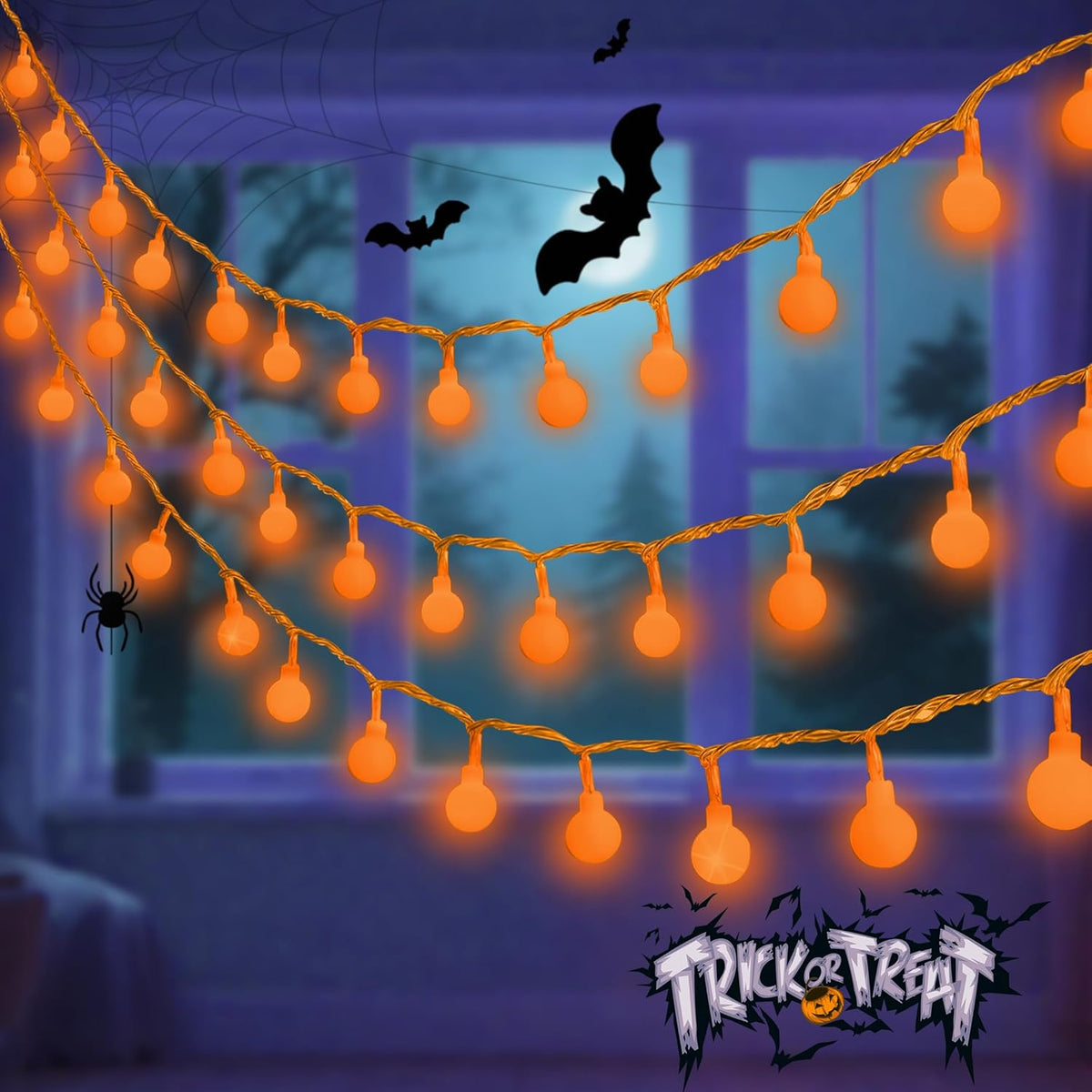 Connectable Orange Halloween Lights Outdoor Indoor - 43FT 100LED Globe String Lights Plug in with