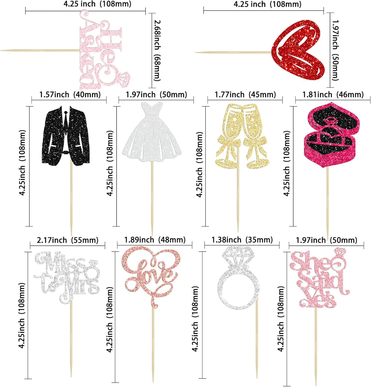 Gyufise 30Pcs She Said Yes Cupcake Toppers Glitter Diamond Ring I Do Love Cupcake Picks Miss to Mrs
