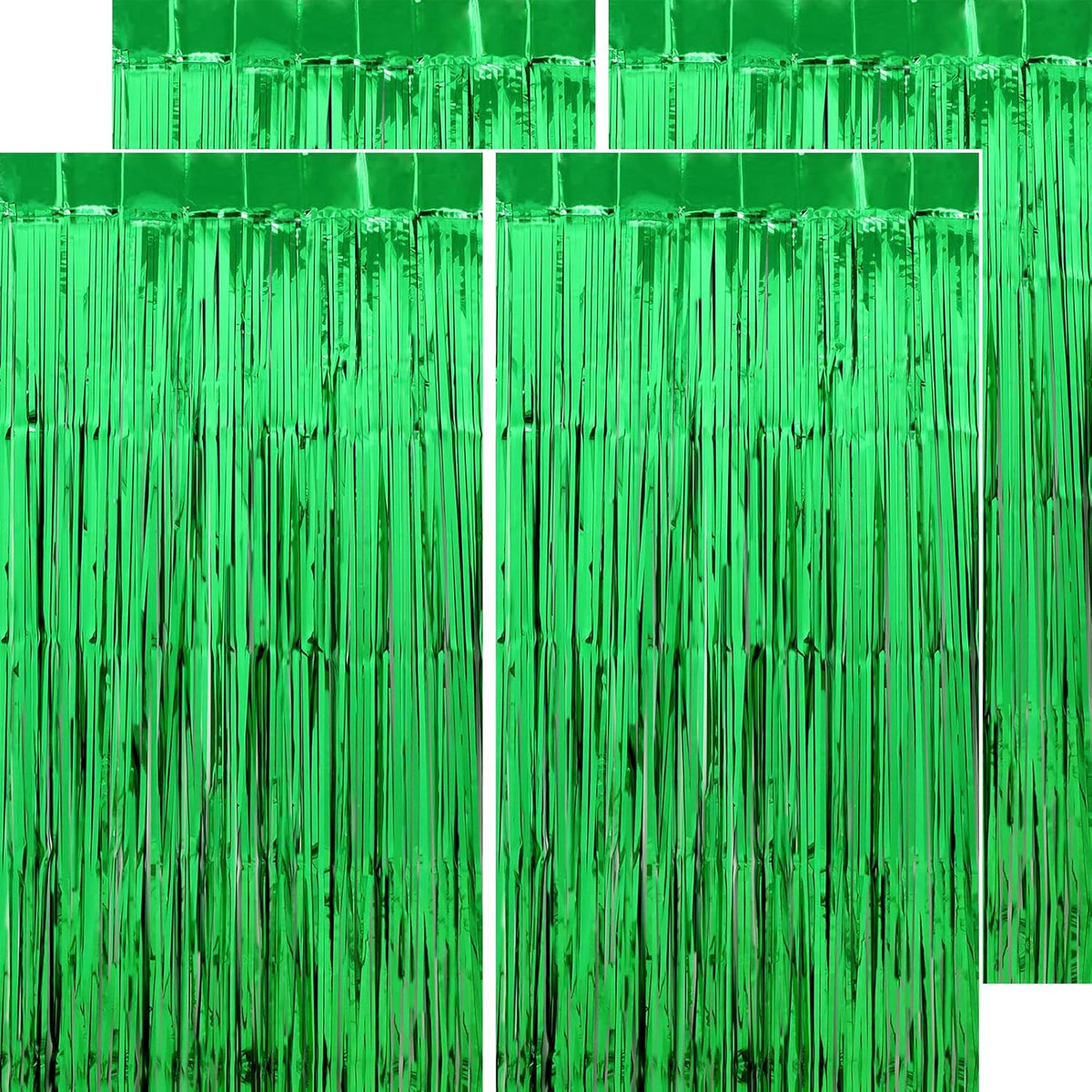 Green Streamers Party Decorations - Thicken 4 Pack 3.2 x 8.2 FT - Tinsel Foil Fringe Curtains Party