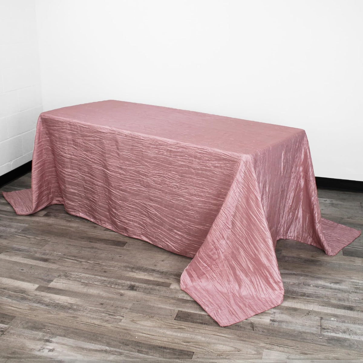 YOUR CHAIR COVERS - 90 x 156 inch Rectangular Crinkle Taffeta Tablecloth - Dusty Rose, Rectangle