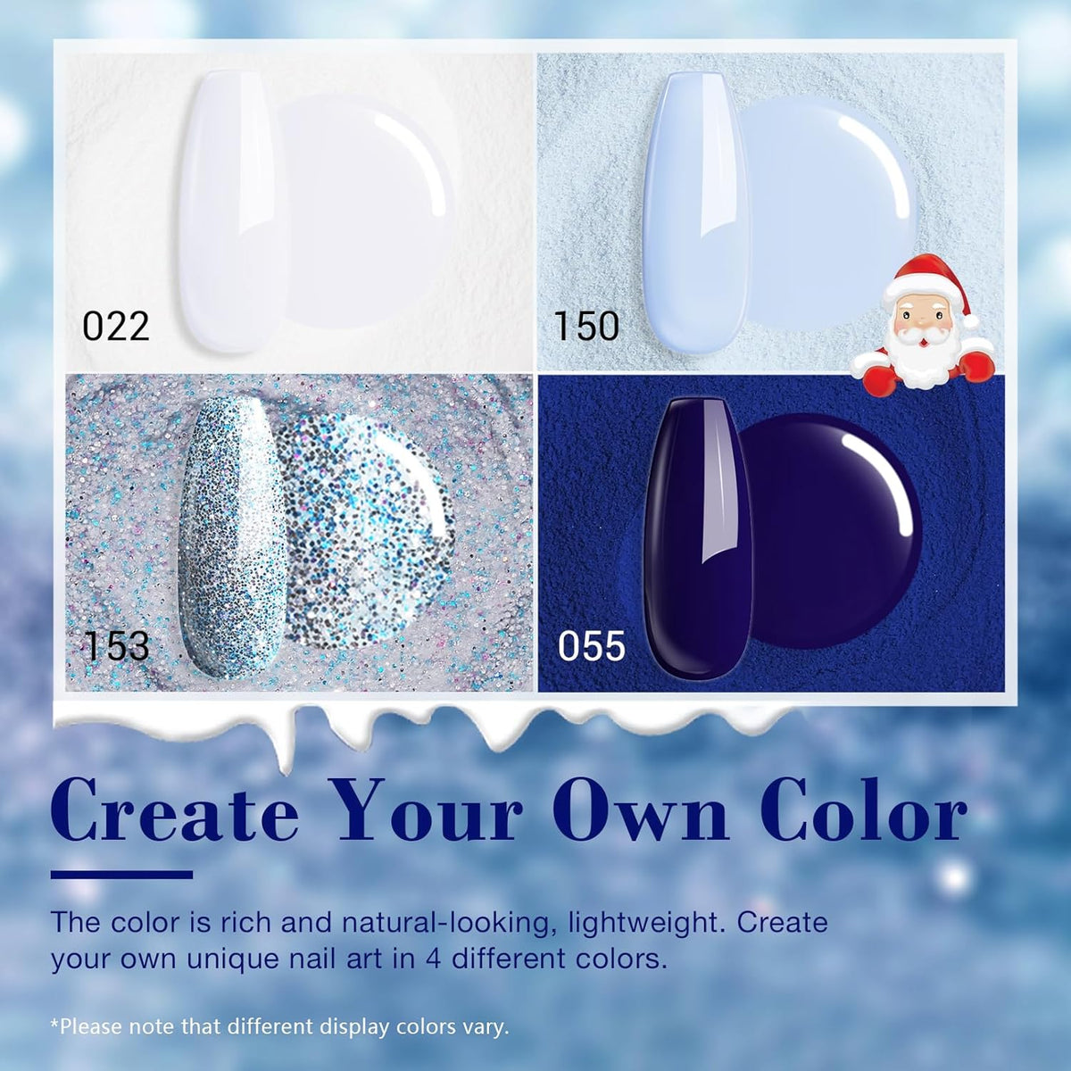 AZUREBEAUTY Christmas Dip Powder Nail Kit Winter White Navy Blue Glitter 4 Colors Acrylic Dipping