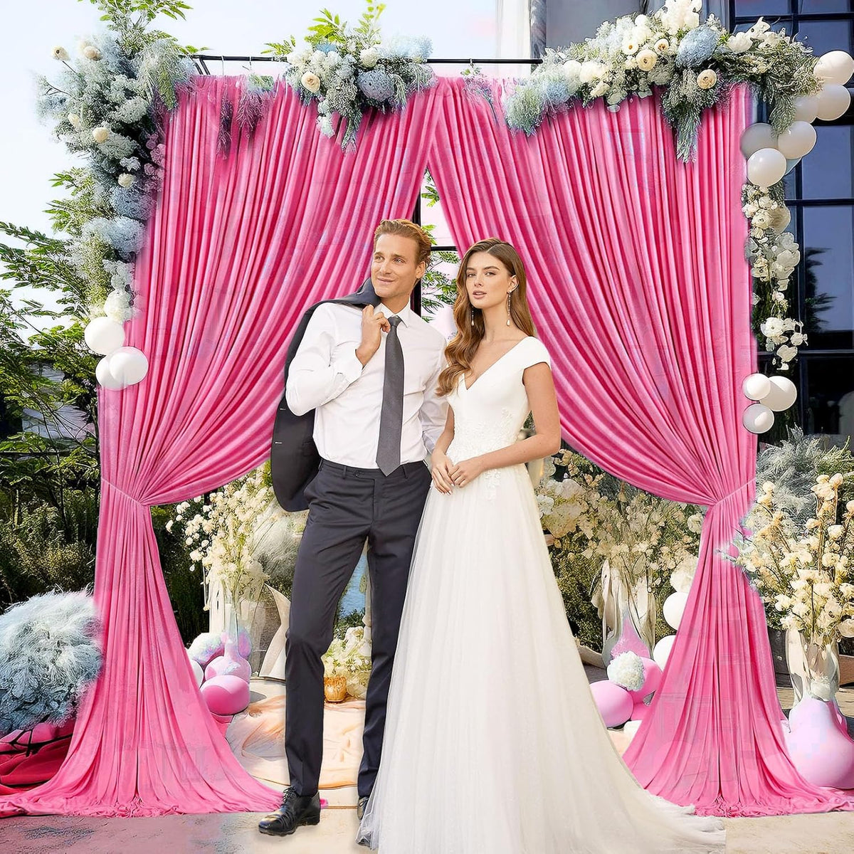 10 x 10 Feet Pink B Backdrop Curtain for Partie, Background Curtains for Photoshoot, Birthday
