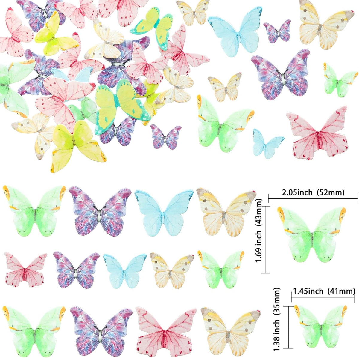 Ephlyn 40Pcs Edible Butterfly Cupcake Toppers 3D Butterfly Cake Picks Mixed Color Cake Decorations