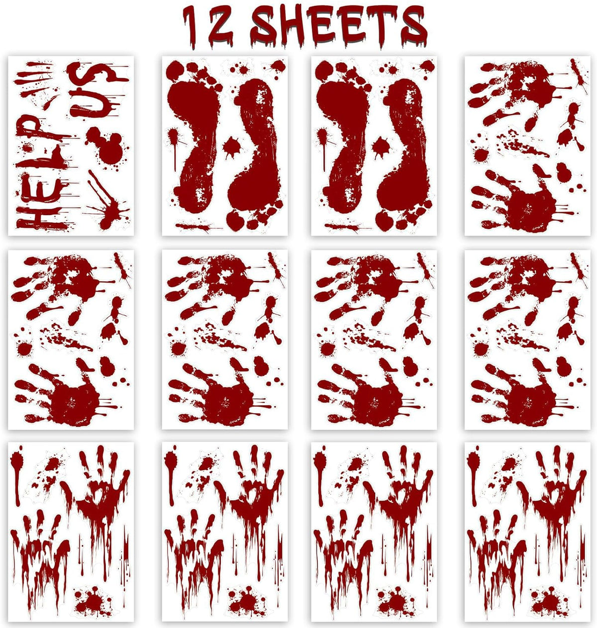 Halloween Window-Clings-Decorations Bloody-Handprint-Footprint Stickers, Scary Halloween Party