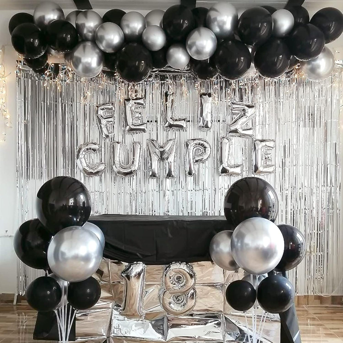 Black and Silver Balloons,65PCS 12 Inch Metallic Chrome Silver and Black Latex Balloons for