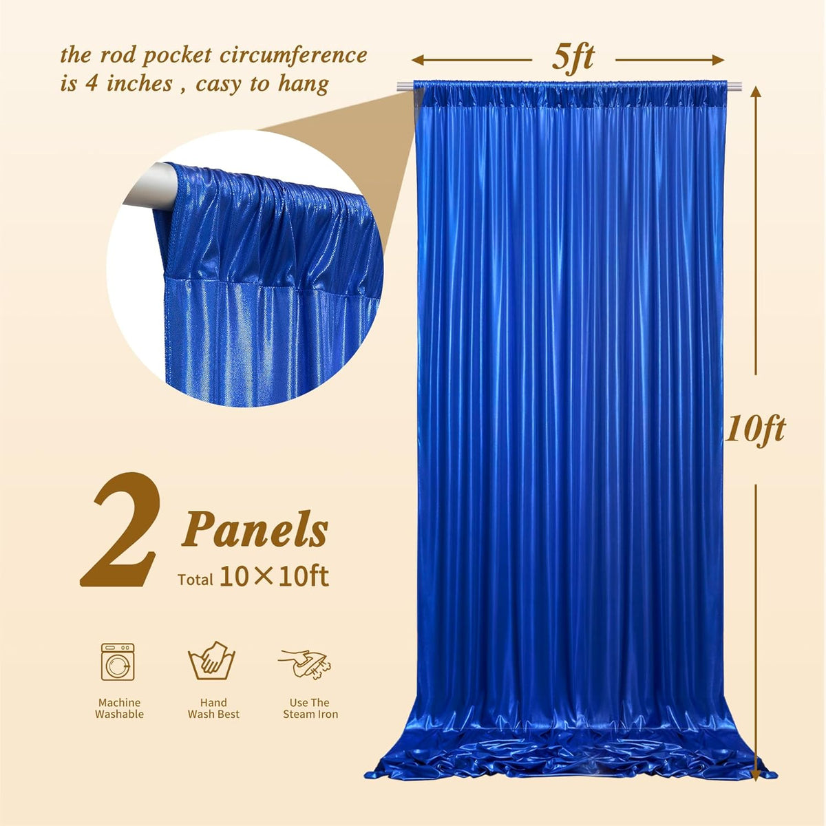 10x10 ft Royal Blue Sequin Backdrop Curtain Panels for Parties, Wrinkle Free Glitter Photo Backdrop