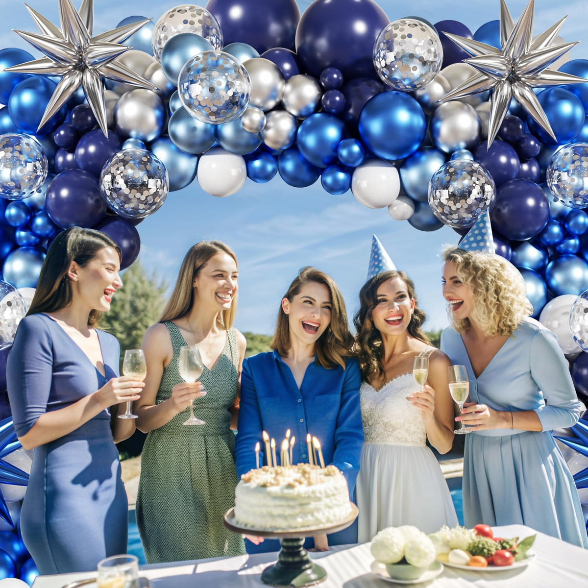 LANGASQUE Blue Silver Balloon Garland Arch Kit for Birthday Decorations