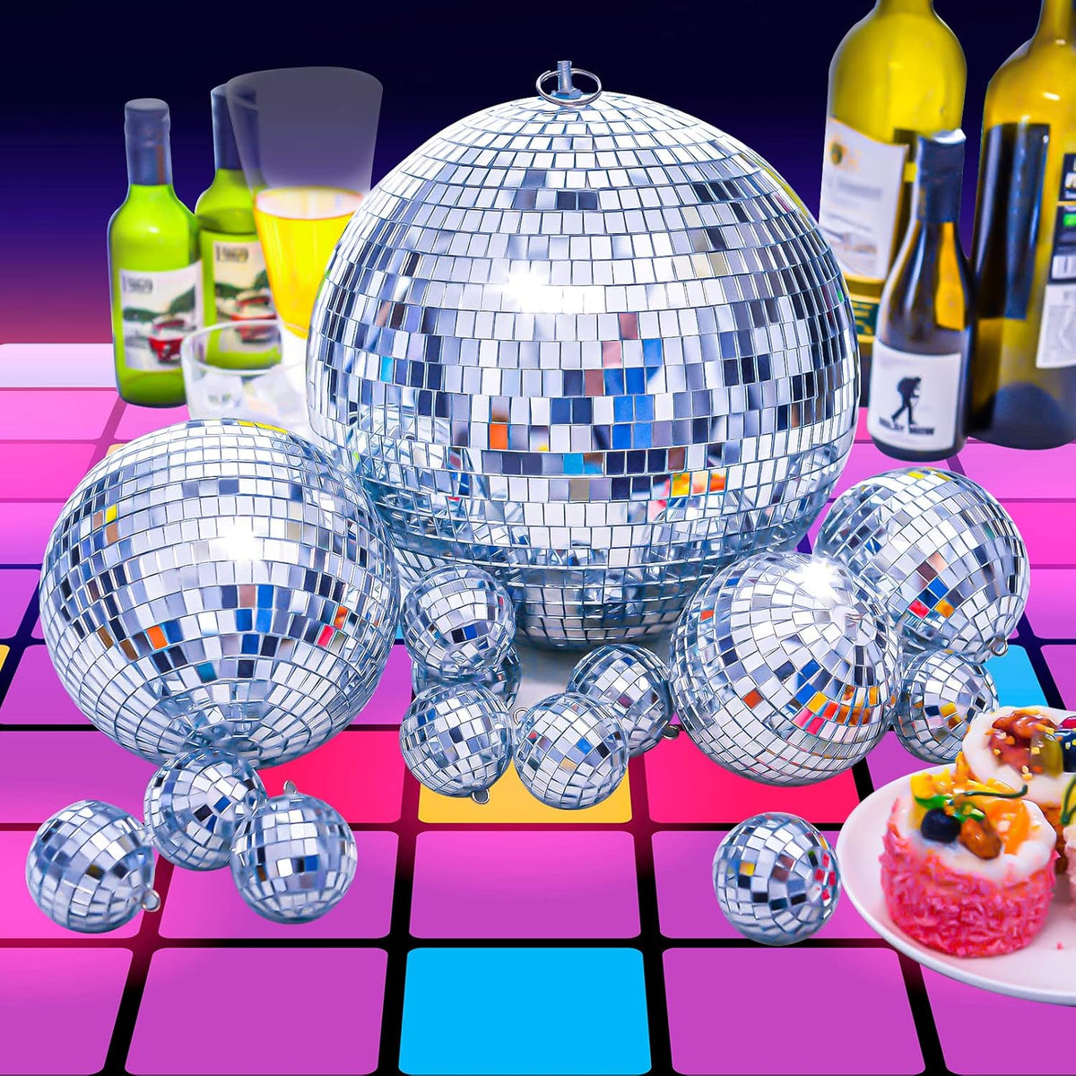 4 Pack Large Disco Balls Party Decoration Silver Hanging Reflective Mirror Ball Ornaments for