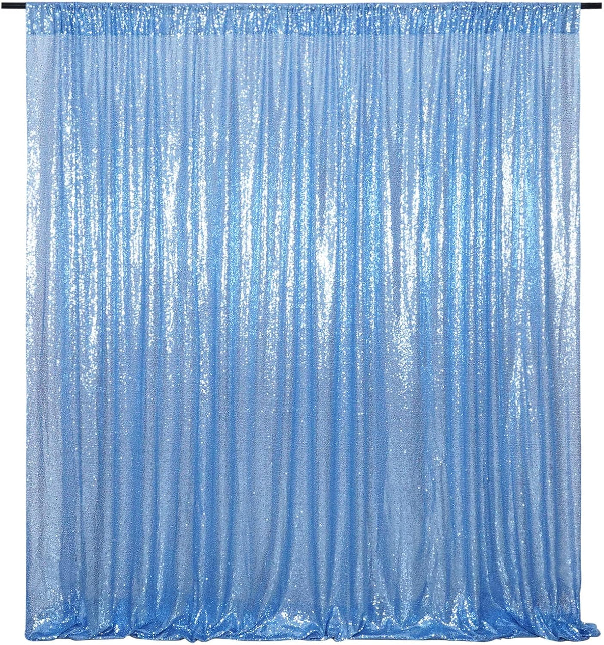 Poise3EHome Baby Blue Sequin Backdrop Curtain,8FT x 10FT Sequin Photography Backdrop Curtain for
