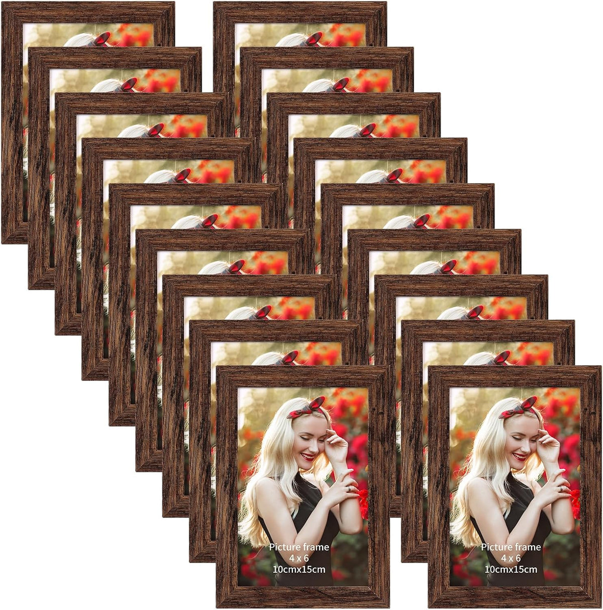PETAFLOP Wooden Bulk 4x6 Picture Frame Set of 18, Rustic Brown Photo Frames Fits 4 by 6 for Wall or