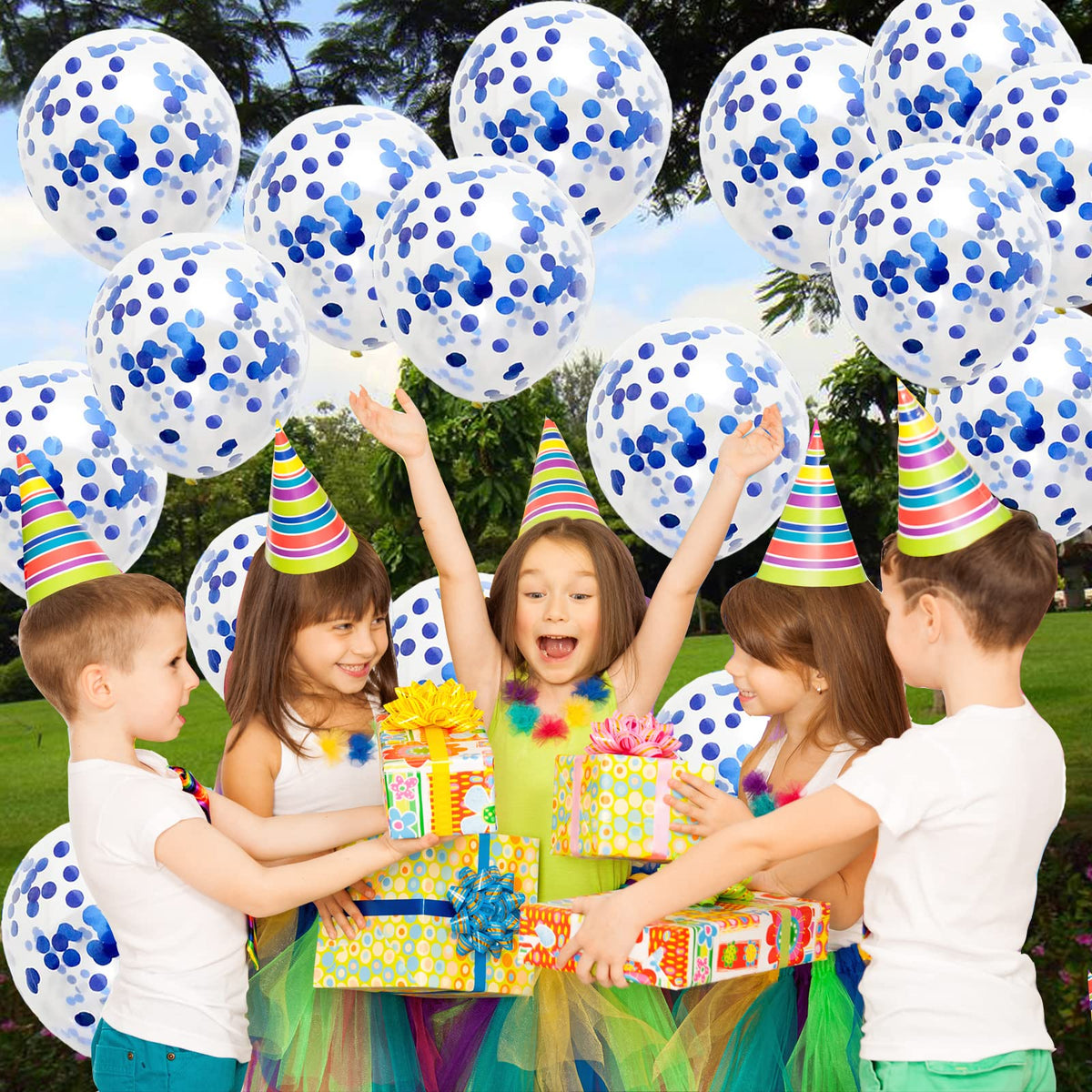 GaesQae Blue Confetti Balloons, 25pcs 12in Latex Balloons with Blue Foil Confetti for Birthday