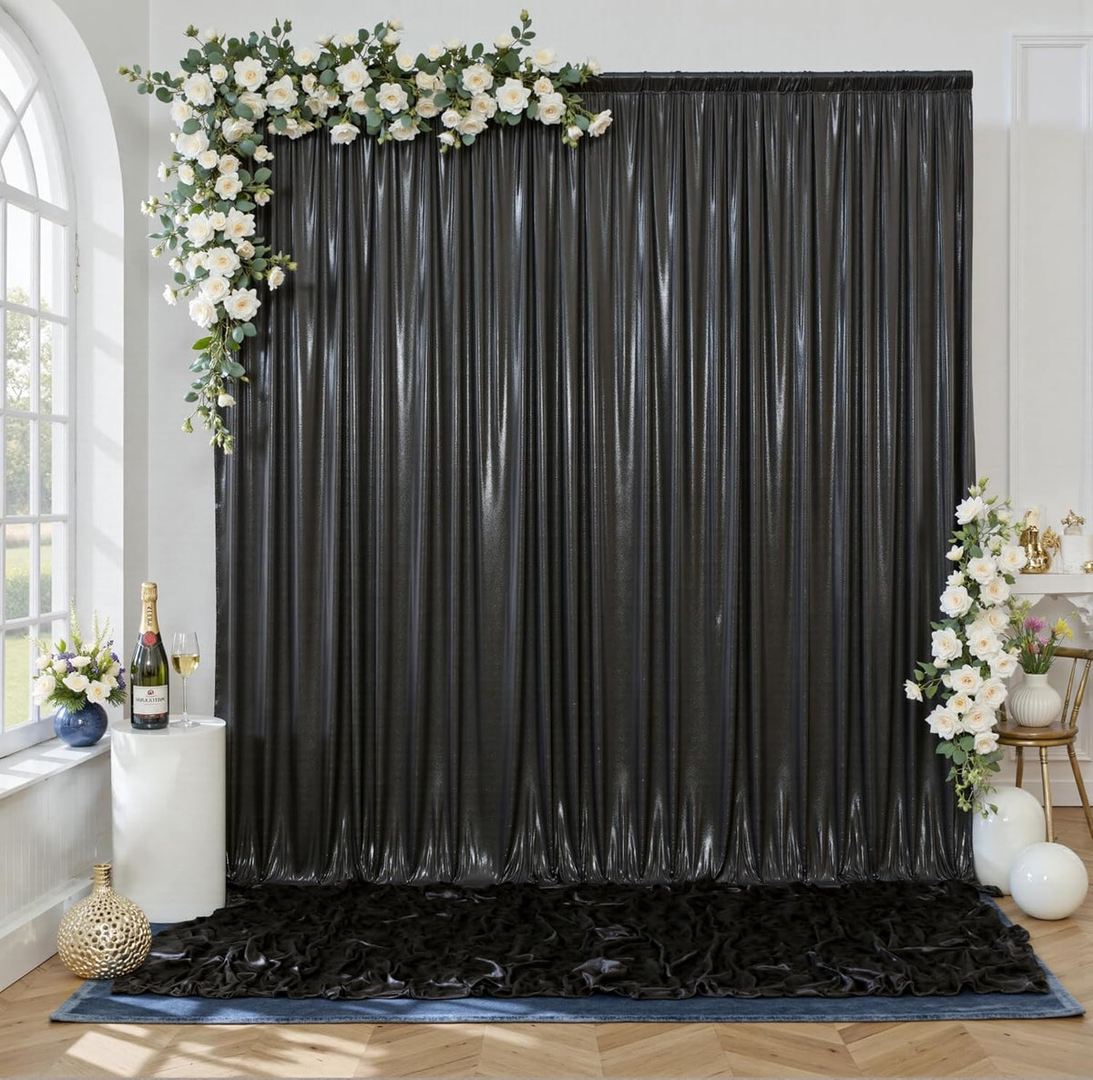 gogoparti 10x10FT Black Sequin Backdrop Curtain - 2 Panels of 5x10FT Wrinkle-Free Glitter Drapes