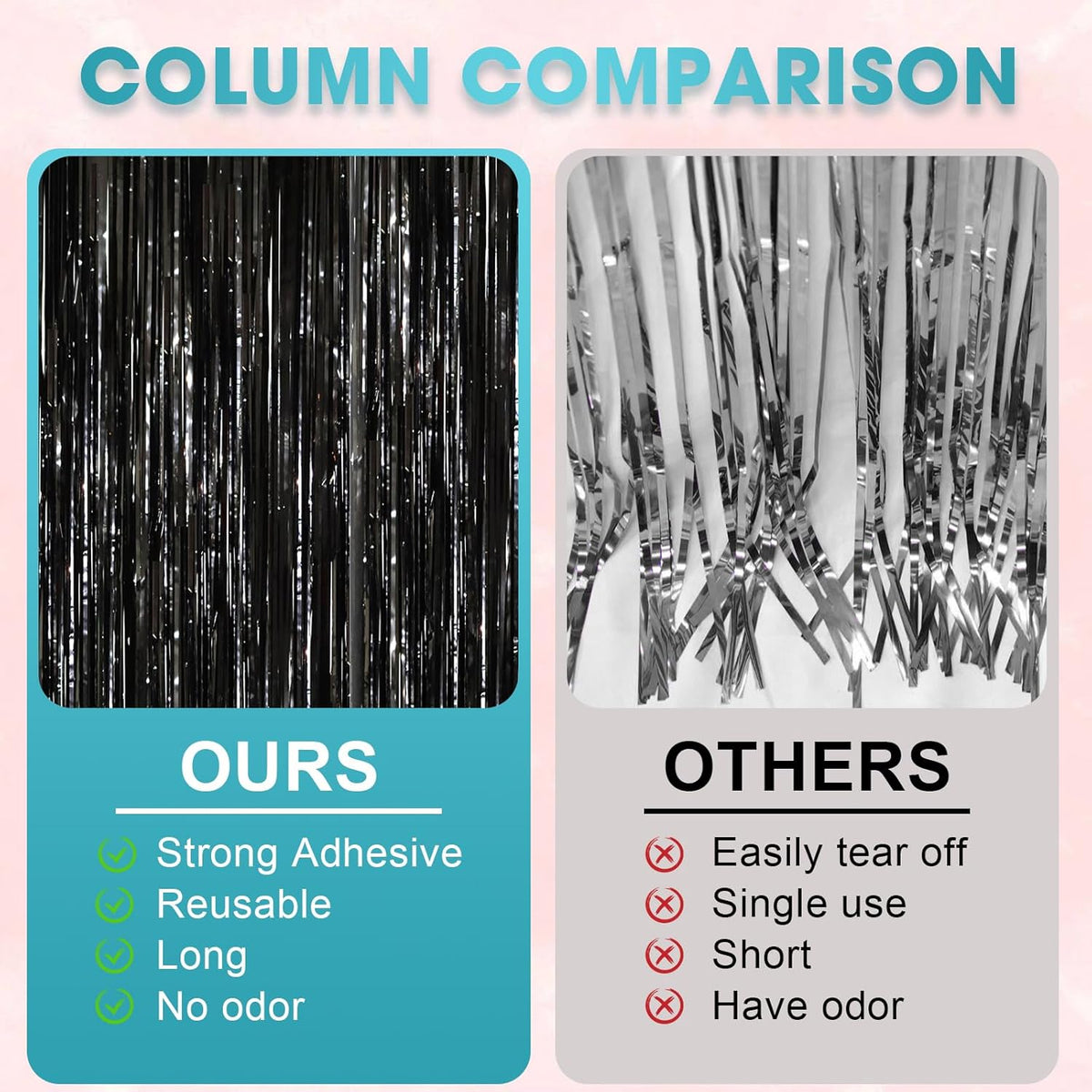 2 Pack Black Tinsel Foil Fringe Curtains, Black Party Decorations, Metallic Tinsel Party Streamers