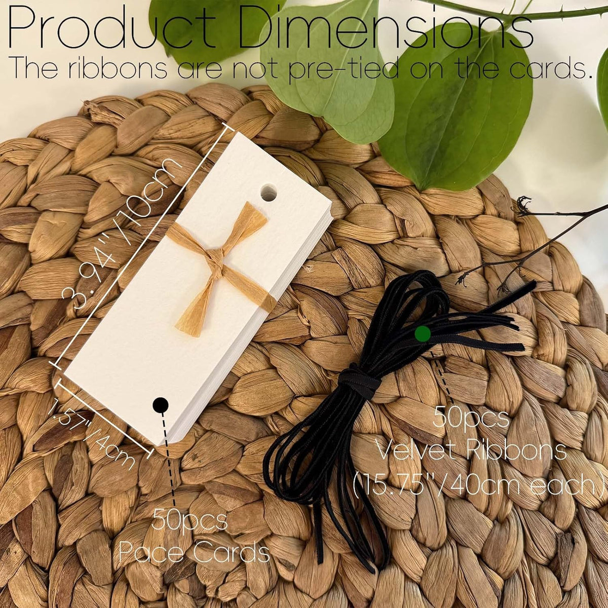 50 Pcs Place Cards for Table Setting -3.94"X1.57" Table Place Cards with Velvet Ribbon,Name Cards