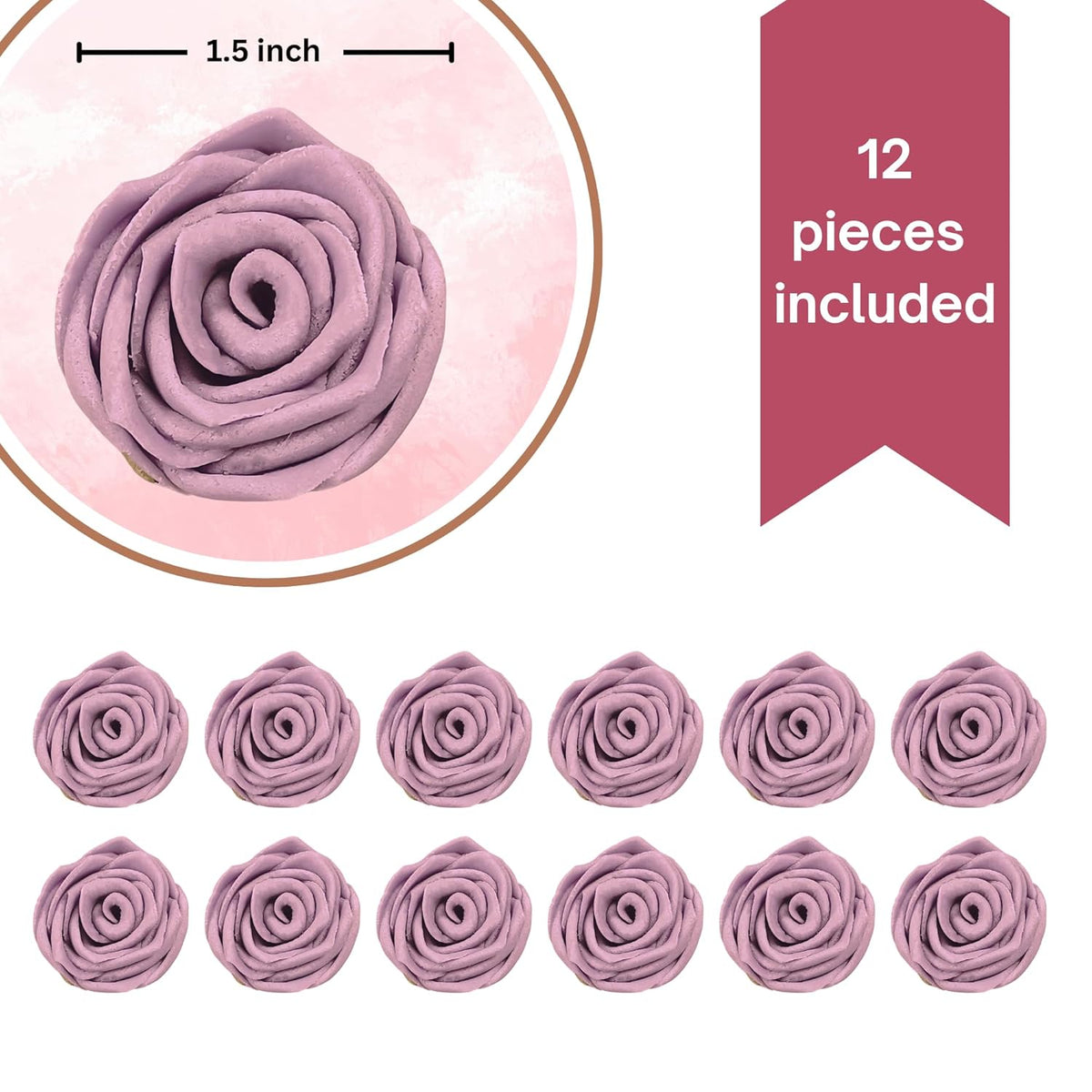 Confect Edible Lavender Rose Toppers – 12-Pack Lilac Roses for Cake & Cupcake Decorating– Stunning