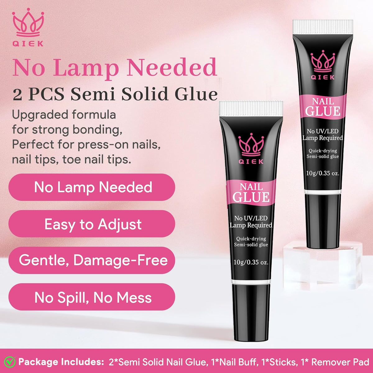 Nail Glue for Press Ons, 10g*2 Super Strong Bond Semi Solid Glue On Nails, 10s Quick Dry No Curing