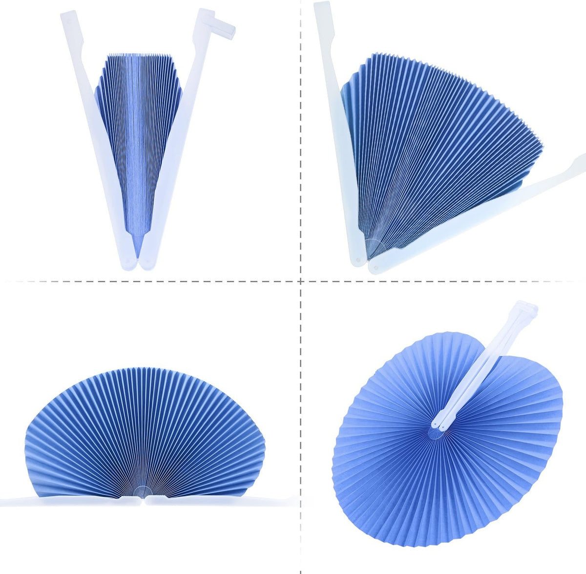 Pangda 24 Pack Folding Fans Round Paper Fans Assortment with Plastic Handle for Wedding Favor Party