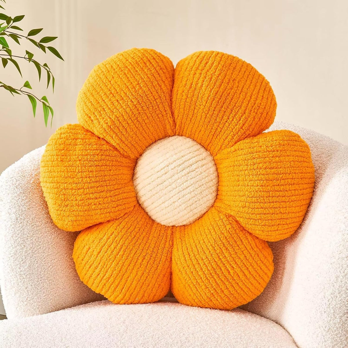Flower Throw Pillow, Soft Orange 17.7" Shaped Floor Pillow for Home Decor, Cute Aesthetic Plush