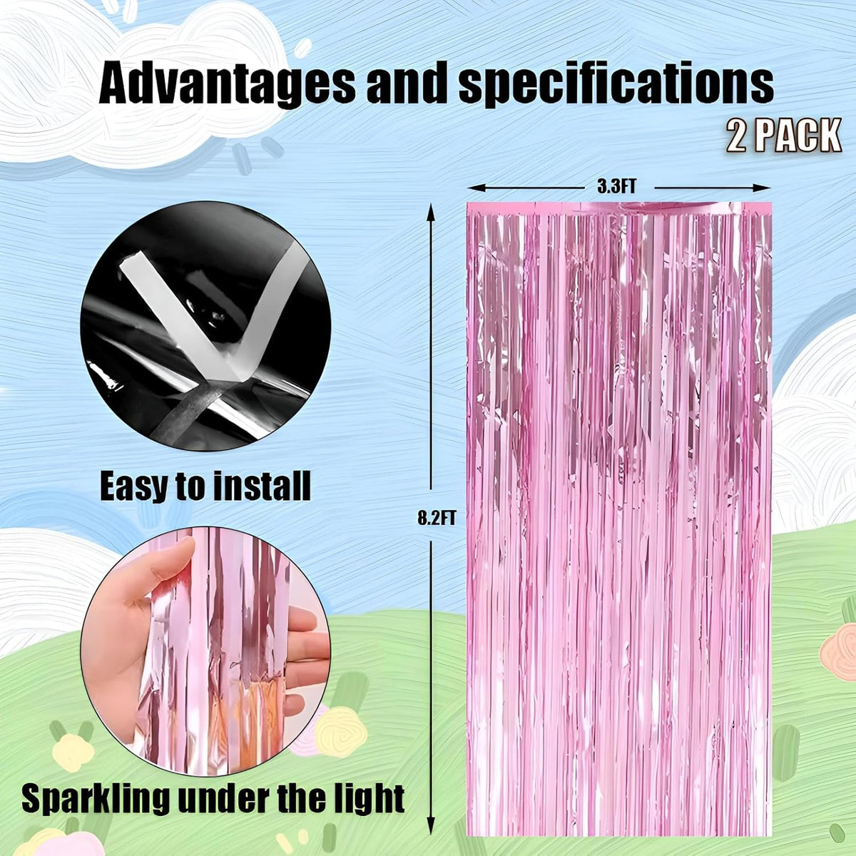 Keyali 2 Pack 3.3 * 8.3 ft Foil Curtain Metallic Tinsel Fringe Curtains Photo Booth Props Backdrop