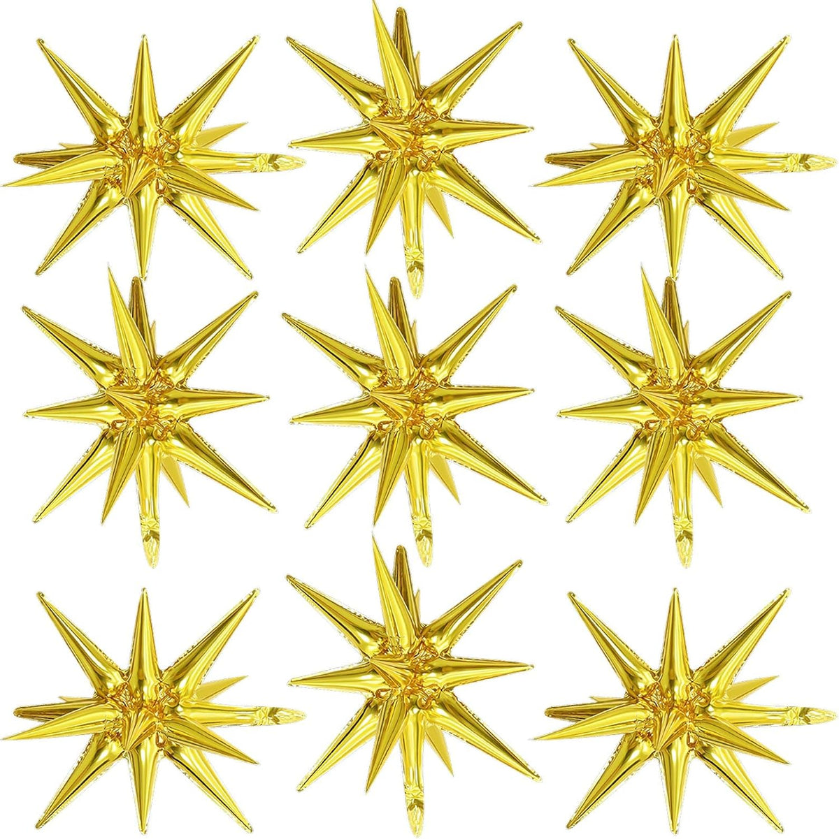Gold Star Balloons,9Pcs 22Inch Gold Explosion Spike Cone Helium Polyester Film Star Foil Balloons