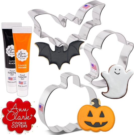 Halloween Cookie Cutters and Decorating 5-Pc. Set Made in USA by Ann Clark, Pumpkin, Ghost, Bat